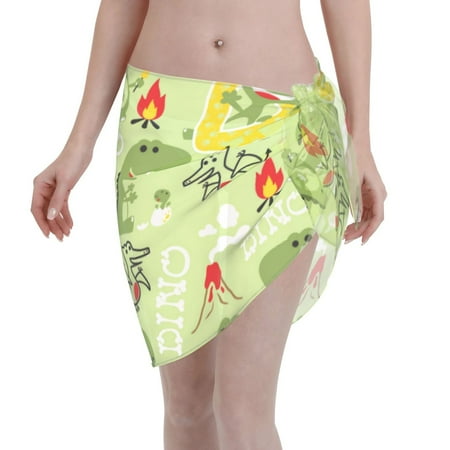 Adobk Cute Dinosaurs Cartoon Swimsuit Coverups For Women Beach Bikini Short Skirt For Swimwear