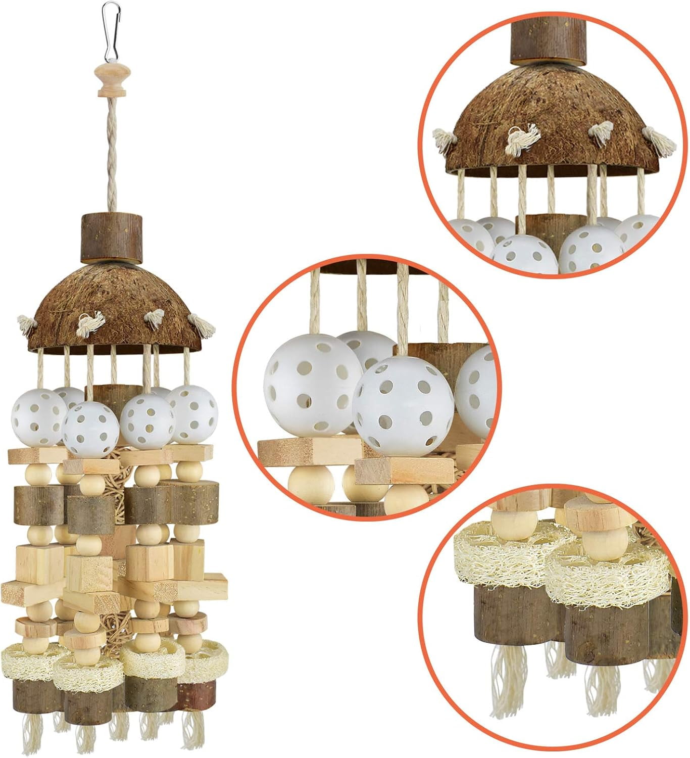 Bird Toy, Natural Wooden Blocks Chewing Toy for Parrots