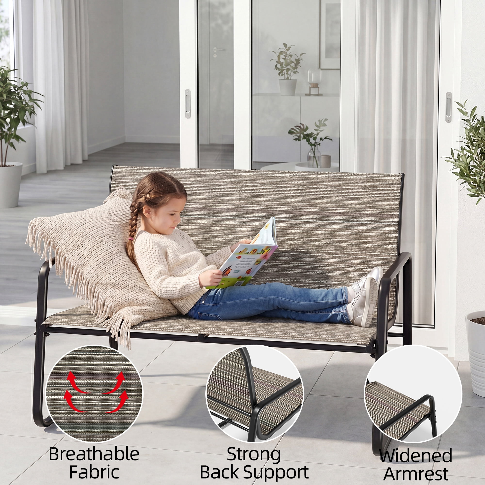 ALAULM 4 Pieces Outdoor Furniture Set All Weather Textile Fabric Patio Conversation Set w/Coffee Table, Loveseat, 2 Single Chairs for Patio, Yard, Garden, Lawn(Brown)