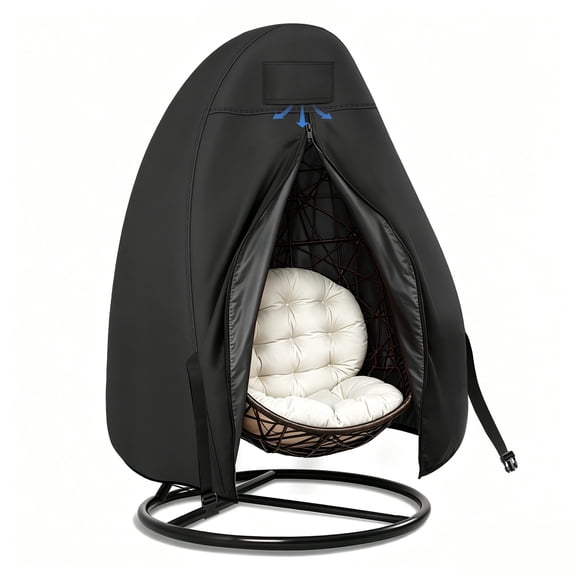 BLEJOY Egg Chair Cover with Zipper, 420D Windproof Single Egg Swing Chair Covers, Waterproof Heavy Duty Weather Resisatnt Outdoor Hanging Chair Cover, 75" H x 45" W, Black