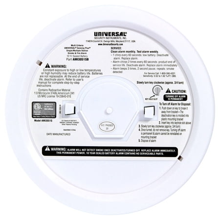 USI UNIVERSAL SECURITY INSTRUMENTS INC SENSING PLUS, SMOKE AND FIRE ALARM, MULTI-CRITERIA DETECTION, WITH 10 YEAR SEALED BATTERY