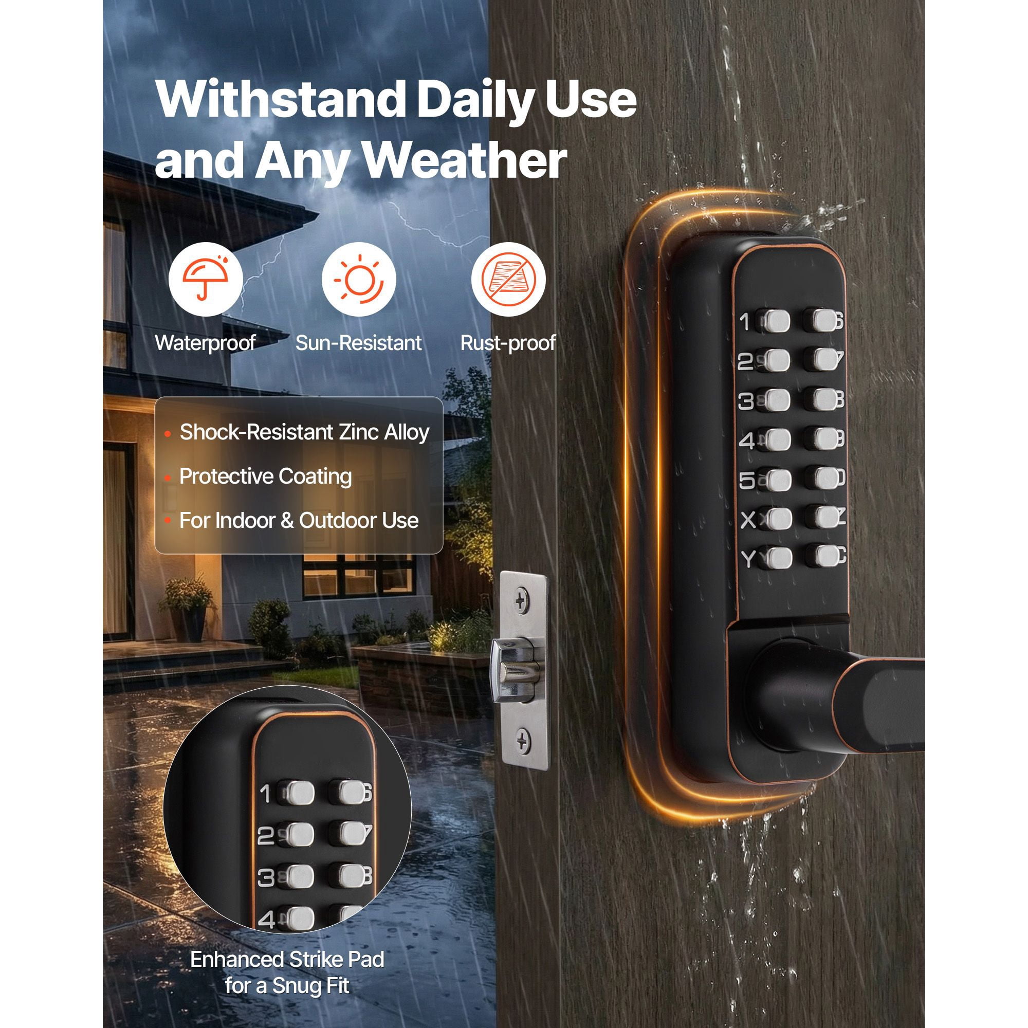 Mechanical Keyless Door Lock Gen2 Single-Sided 4-7 Digit Code No Batteries 1.4-2.5 Inch Door Thickness for Front Gate Garden Garage