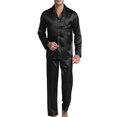 thumbnail image 1 of Men's Satin Pajamas Long Button-Down Pj Set Sleepwear Loungewear (Black, M), 1 of 4
