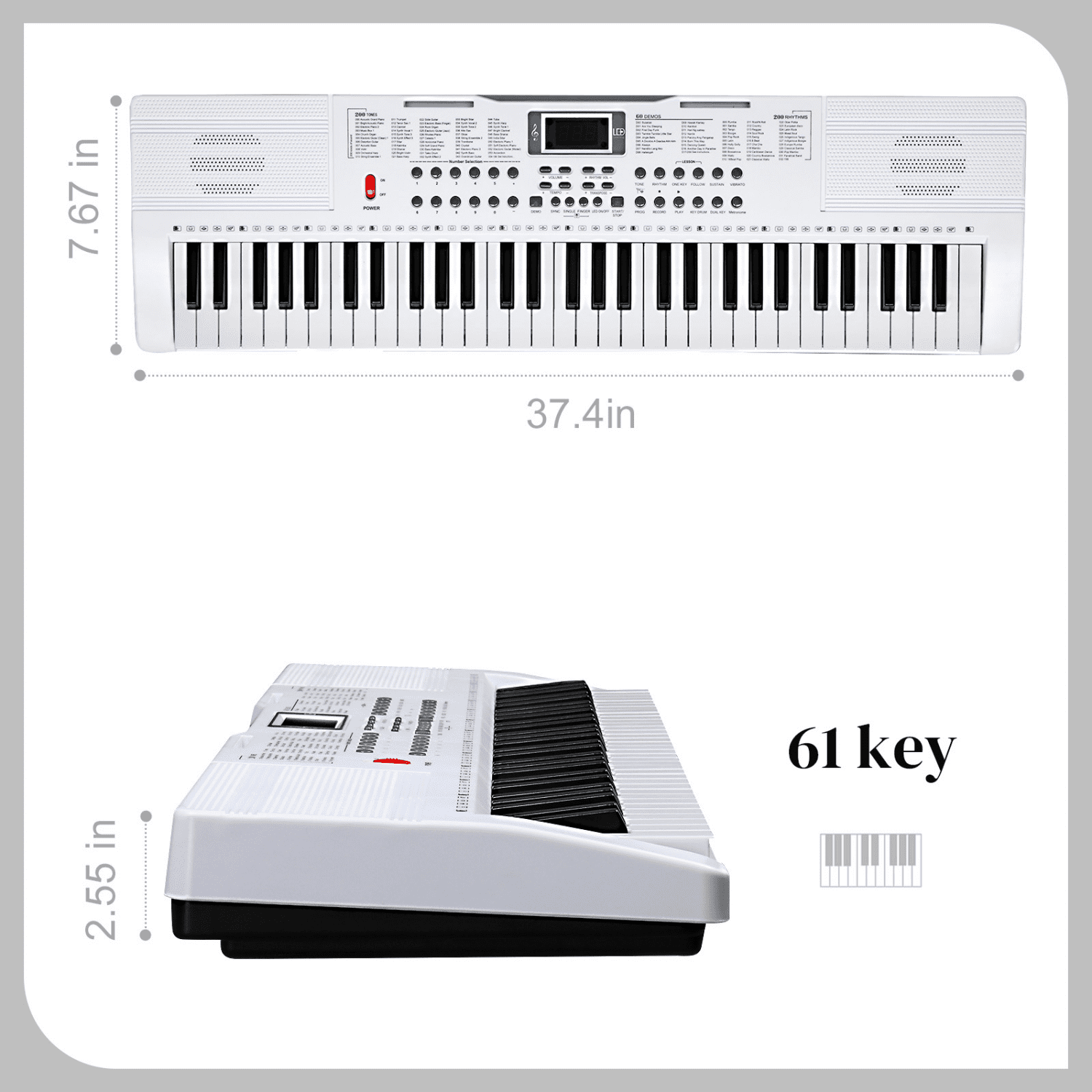 Hassch 61 Key Keyboard Piano for Beginners, Electronic Keyboard Kit with Stand, Bench, Headphone, Microphone, Built-In Speakers, Music Rest, LED Screen, 3 Teaching Modes, White