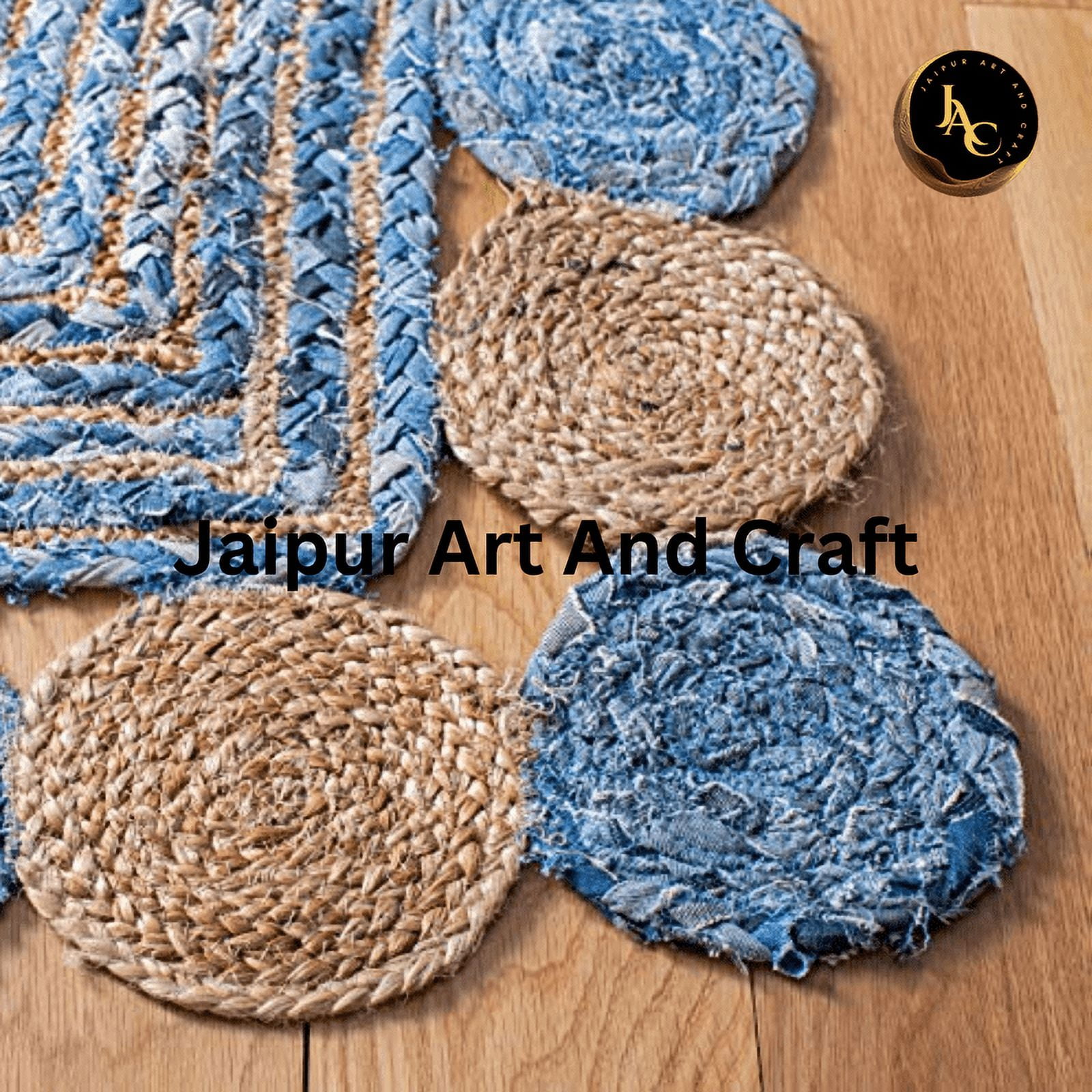 Jaipur Art And Craft Traditional Multi Color Jute Cotton Denim Rectangle Area Rug (2x6 Sq ft)