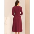 thumbnail image 4 of Vestido elegante de mujer con cuello en V, bolsillos, manga 3/4, trabajo, línea A Borgoña S, 4 of 5