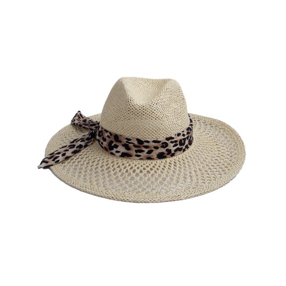 CC Women's Honecomb Shape Panma Hat with Leopard Band