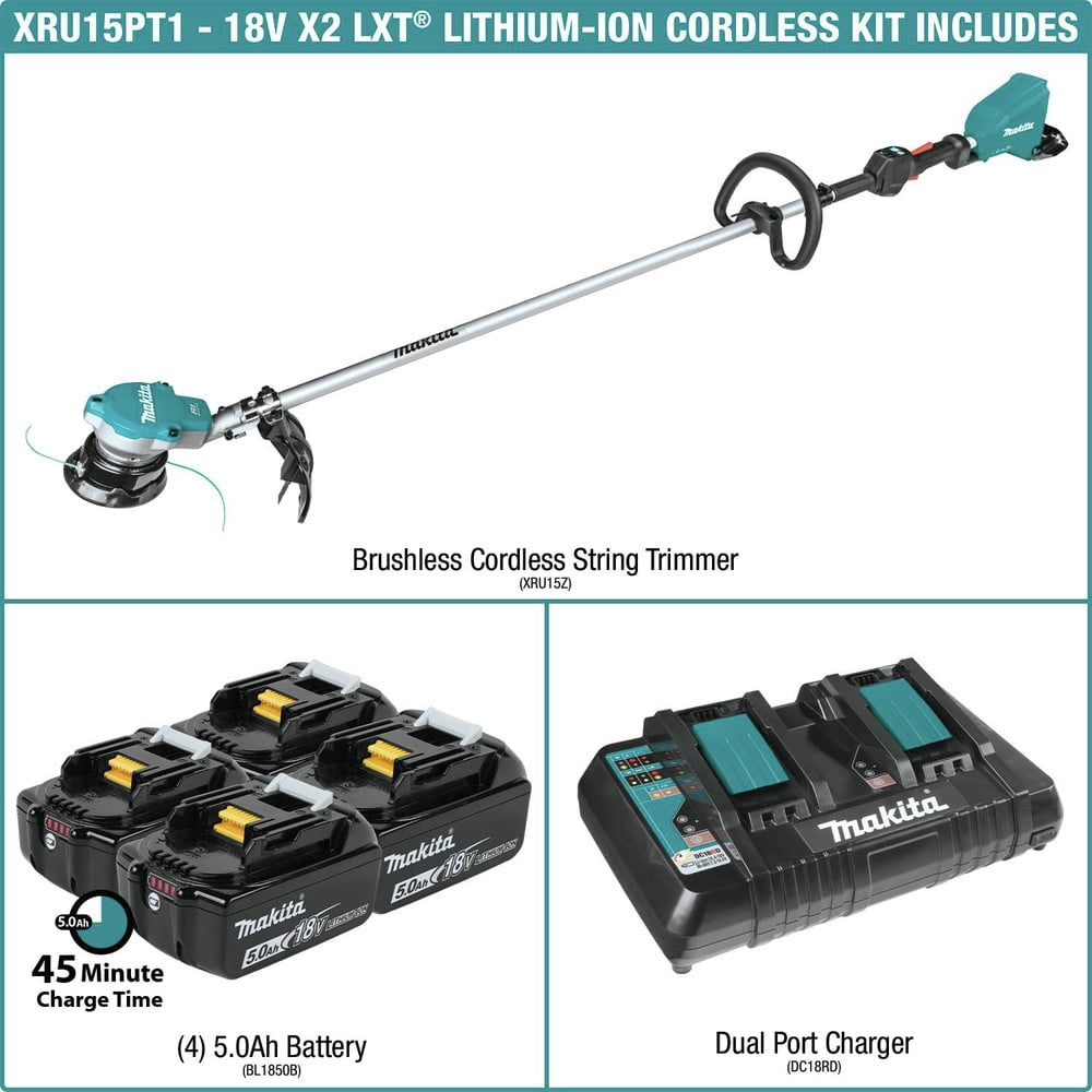 Makita XRU15PT1 18-Volt X2 (36-Volt) LXT Lithium-Ion Brushless Cordless String Trimmer Kit with 4 Batteries