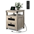 thumbnail image 7 of Farmhouse Nightstand with USB Charging, 2 Drawers & Open Shelf, Side Table for Bedroom & Living Room, Greige Finish, 7 of 7