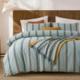 thumbnail image 5 of Rainbow Striped Duvet Cover Set Queen Size, 100% Cotton Bedding Set with Zipper Closure & 8 Corner Ties, Luxury Linen Like Bedding, Soft Breathable Comforter Cover for All Seasons, 5 of 12