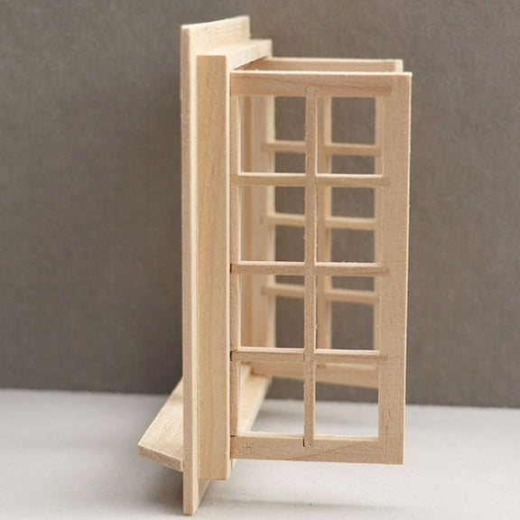 WHAMVOX Miniature Chinese Style Wooden Window Frames for Decor Khaki Color Realistic Scale 2pcs