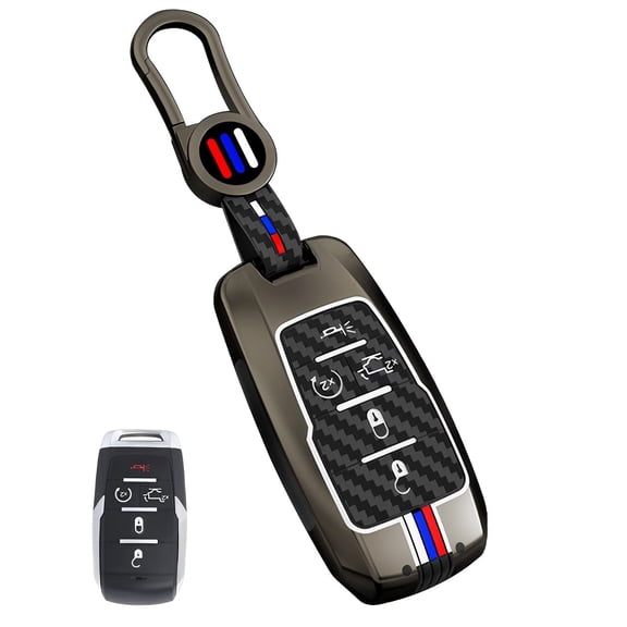 for Ram Key Fob Cover Case Metal Shell Smart Key Holder Protector Compatible for 2019-2024 Dodge Ram 1500 2500 3500 5 Button