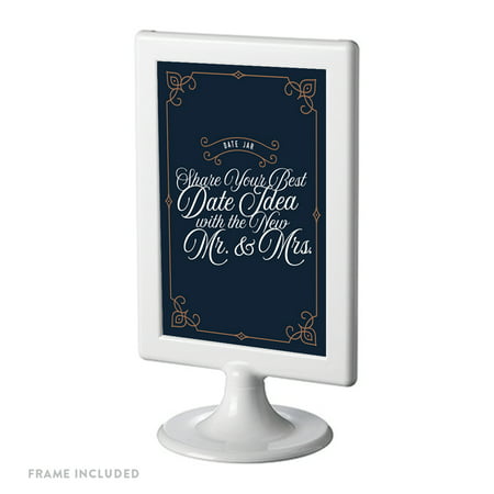 Navy Blue Art Deco Vintage Framed Party Signs, Date Jar Share Your Best Date, 4x6-inch, Includes (Best App To Sort Photos)
