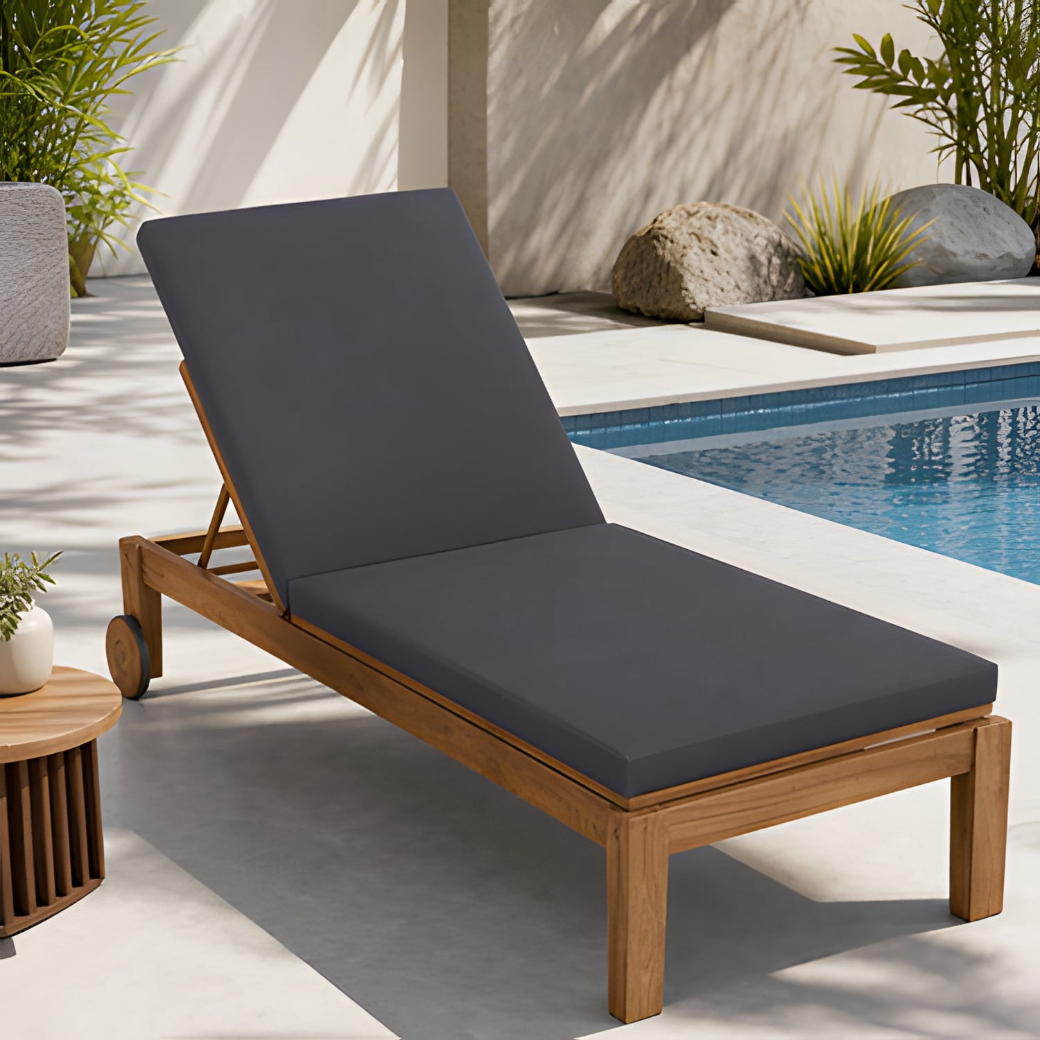 Outdoor Chaise Lounge Replacement Cushion Only, 27.75×76.25×4 Inch Water Resistant PU Foam Patio Recliner Pad with Hook & Loop Fastening Ties