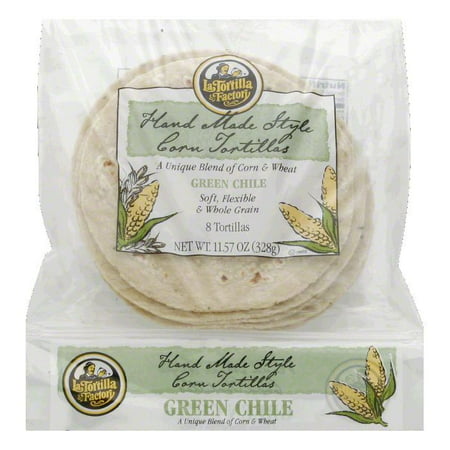 La Tortilla Factory Hand Made Style Corn Tortillas, Green Chile, 8 Ea (Pack of