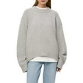 thumbnail image 3 of Women'S Sweater Crew Neck Long Sleeve Pullover Loose Fit Soft Knit Ribbed Hem Fall Winter Outfit Light Gray One size, 3 of 9