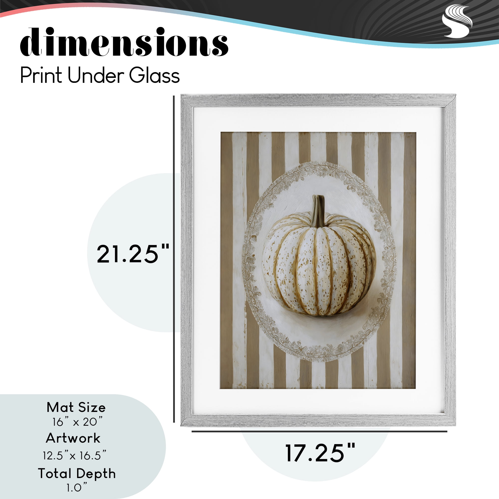 Beige Stripes Pumpkin Gray Framed Print Under Glass, design by Arlington Prints