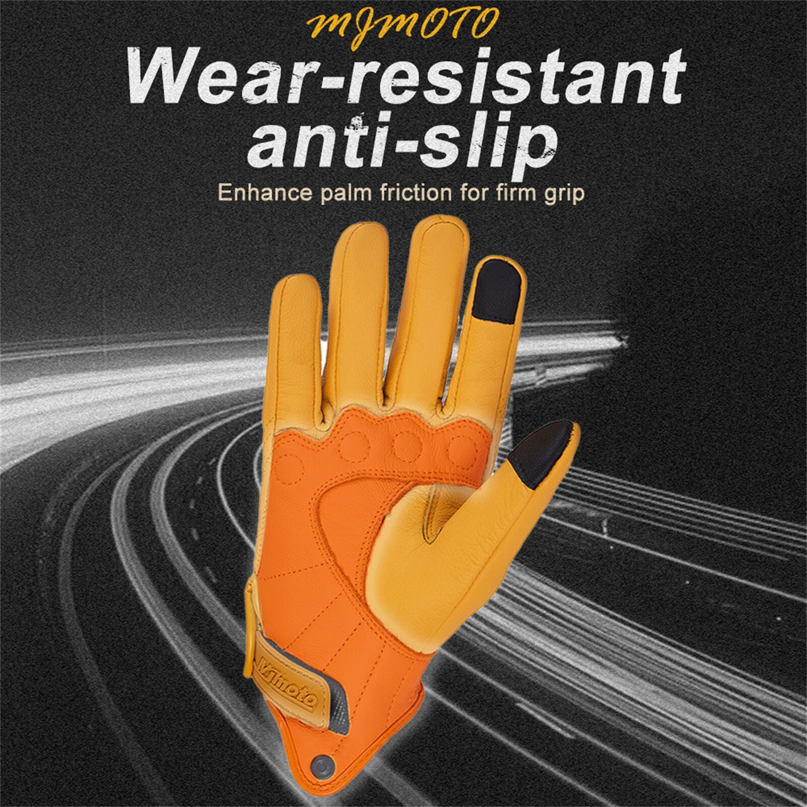 MJMOTO Classic Retro Leather Motorcycle Riding Gloves Summer Wear-Resistant Anti-Slip Men Women Mountain Bike Moto Biker Bicycle Accessories