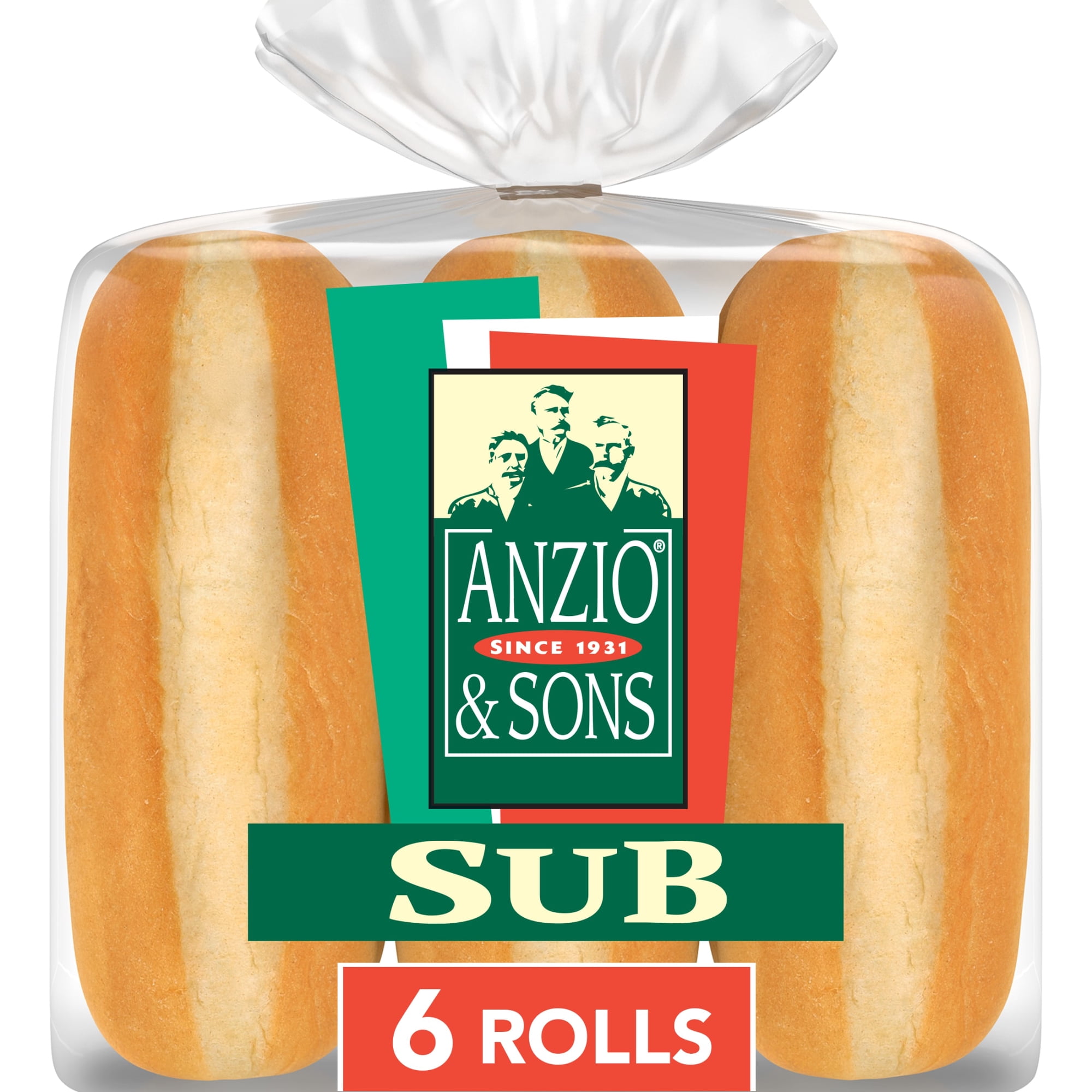 Anzio & Sons White Sub Rolls, 6 count, Sandwich Rolls, 15 oz Bag