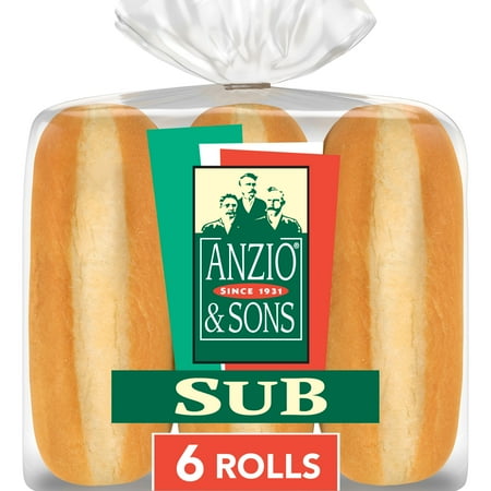 Anzio & Sons White Sub Rolls, 6 count, Sandwich Rolls, 15 oz Bag
