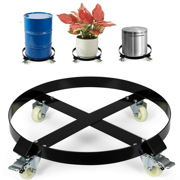 55Gallon Drum Dolly with Labor-Saving Handle,1200Lbs Capacity, Oil Drum Cart with Smooth-Rolling Wheels & Brake Wheels , Heavy Duty q235 Steel Barrel Drum Dollies for Garages Warehouse Workshop