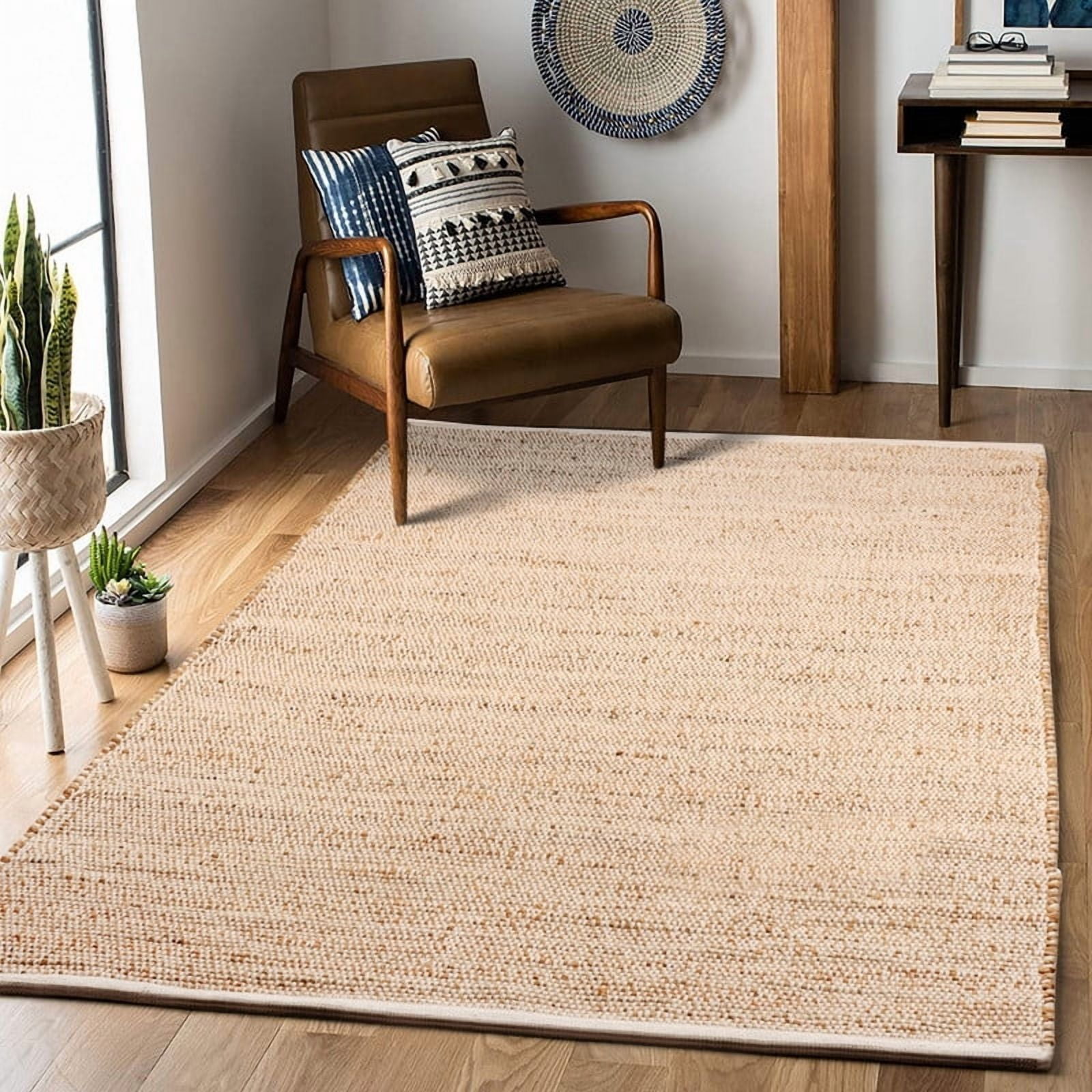 Delara Handwoven Jute and Cotton Area Rug – Natural Rug, Farmhouse Accent Rug for Living Room, Bedroom, or Entryway – Sustainable, Flatweave, Ivory , 4' X 6'