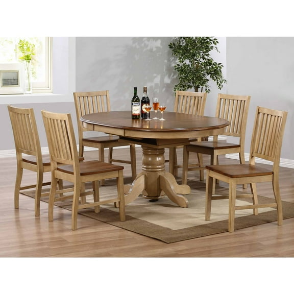 Extendable Dining Set 7 Piece - 42" Round/60" Oval Table & 6 Slat Back Chairs