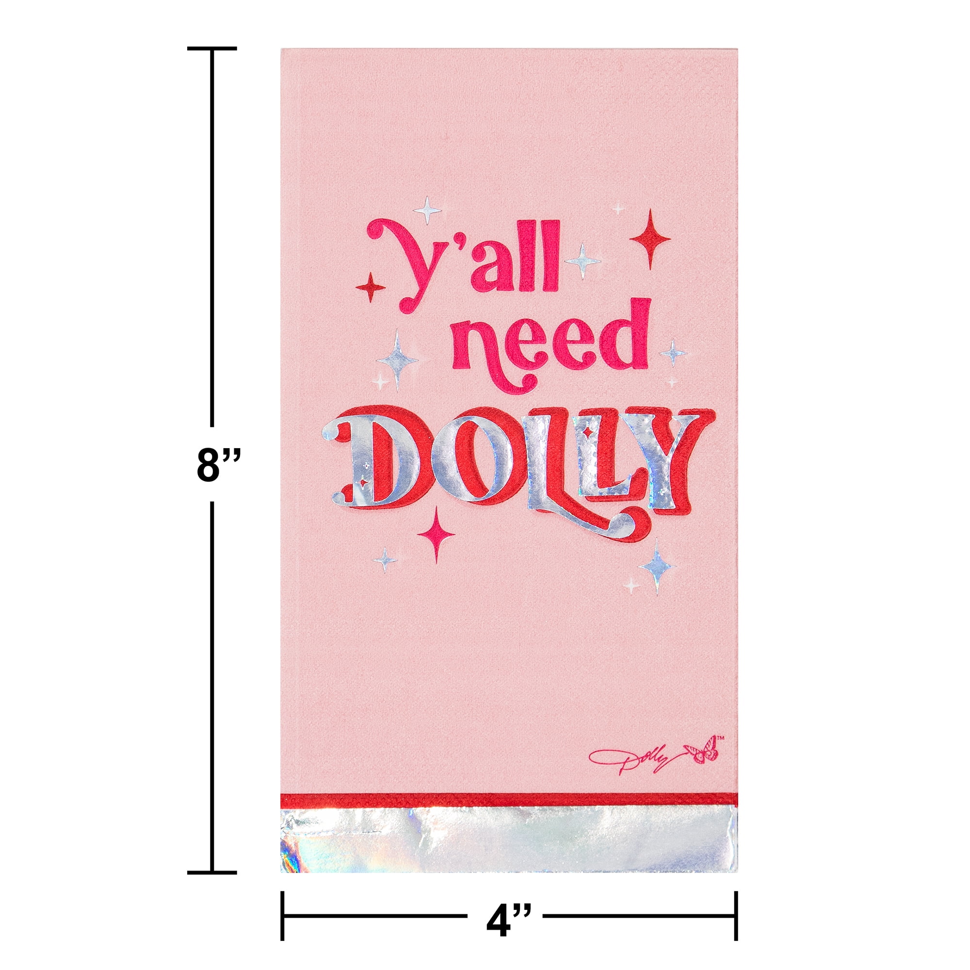 Dolly Parton Pink and Silver Foil Ya'll Need Dolly Guest Towels 16 Count