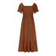 thumbnail image 4 of Birdeem Mode Décontractée Été Col Carré Uni Manches Courtes Femme Robe Femme Longues Robes, 4 of 12
