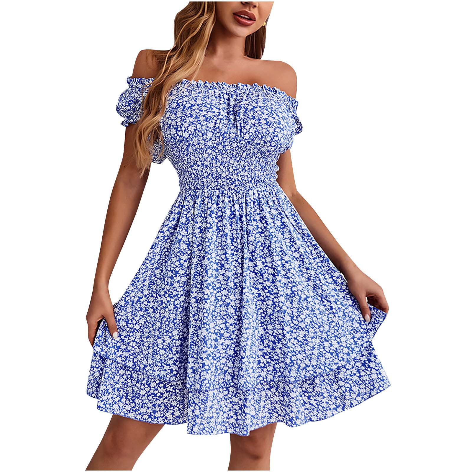 SMihono Womens Aline Dress Summer Fall Stylish Short Sleeve Wedding