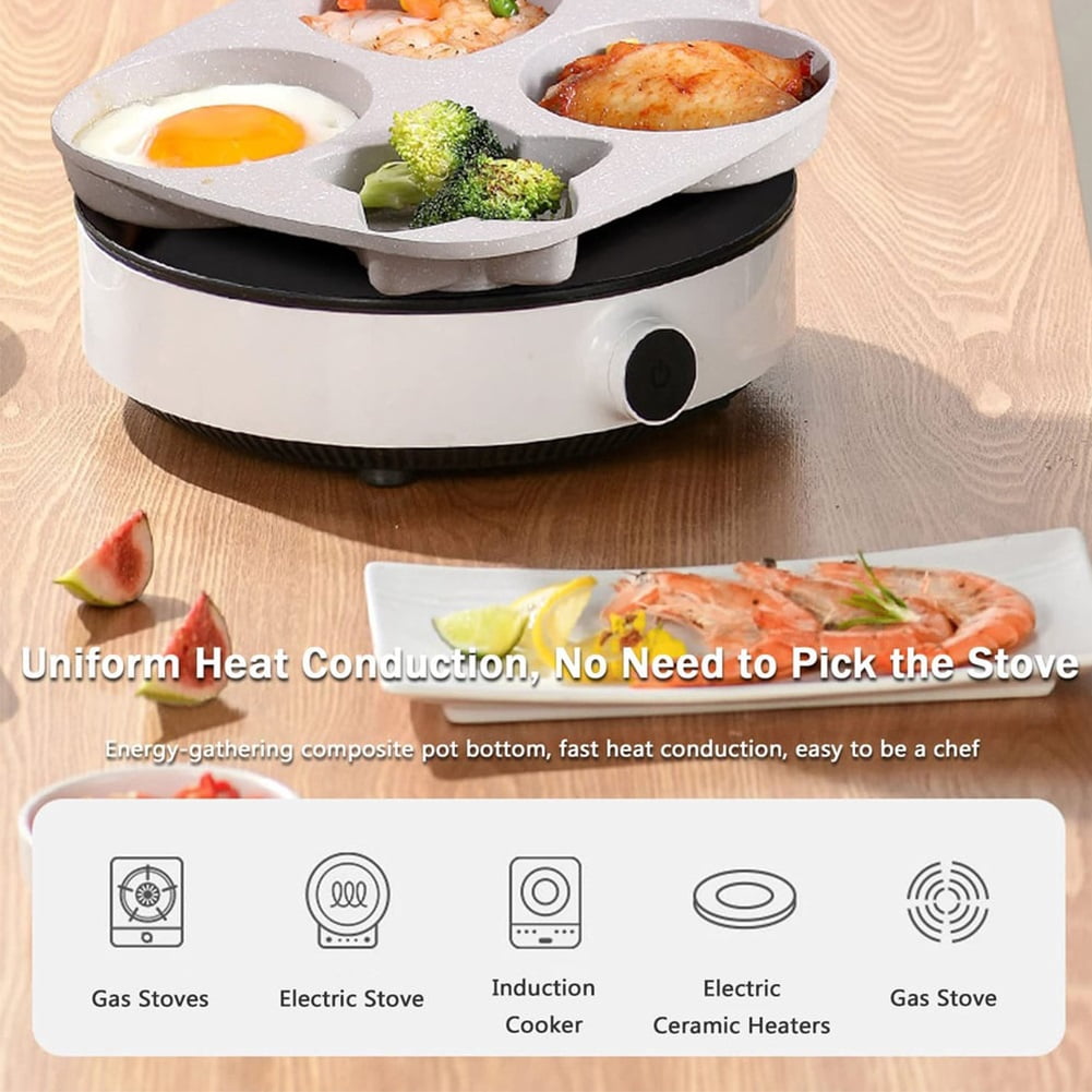 1 Set 4 Hole Skillet with Handle, Non Stick Egg Frying Pans 4 Holes Shapes, Nonstick Shape Pancake Pan, Breakfast Cooking Omelette Cookware for Pancakes Sausage Burger Omelet, Easy to Clean