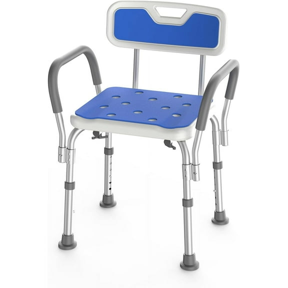 Shower Chair with Arms for Tub,Sturdy Aluminum Alloy Bath Chair,Slip Resistant Shower Bench,Height-Adjustable Shower Seat with Padded Handles for Seniors