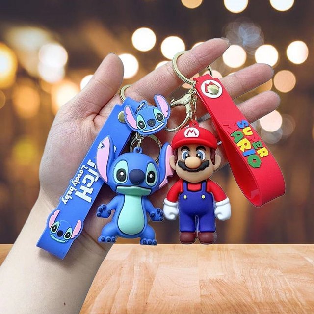 Llavero con figura de acción de Super Mario Bros, Stitch, Disney, juguete de PVC, colgante de silicona, bolso de dibujos animados, colgante, joyería, regalos