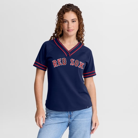 Women's Fanatics Navy Boston Red Sox Diva Race Ahead Raglan V-Neck T-Shirt