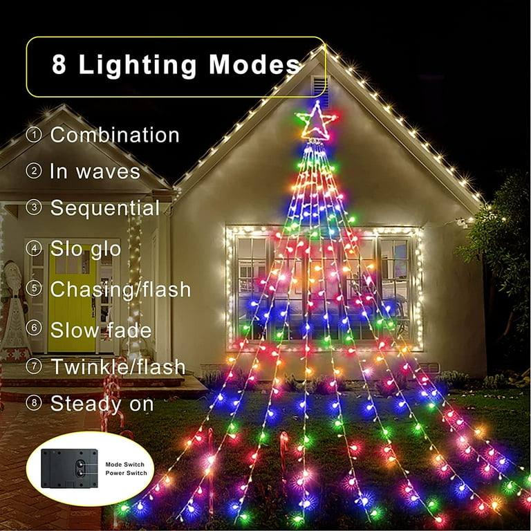 Presence Christmas Star Waterfall String Lights, RGB Color-Changing LED  Waterfall Lights Include Star Tree Topper & Remote Control, Star Christmas