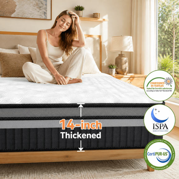 King Size Mattress 14 Inch, Cooling Gel Memory Foam Mattress, Breathable Memory Foam Mattress in a Box with Body Contouring Support, Medium Firm Sleep Surface, CertiPUR-US