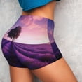 thumbnail image 4 of Fotbe Lavender Field Sunset Seamless Shorts, Womens Workout Shorts High Waist Stretch Booty Short for Gym/Yoga/Running/Biking-XX-Large, 4 of 9