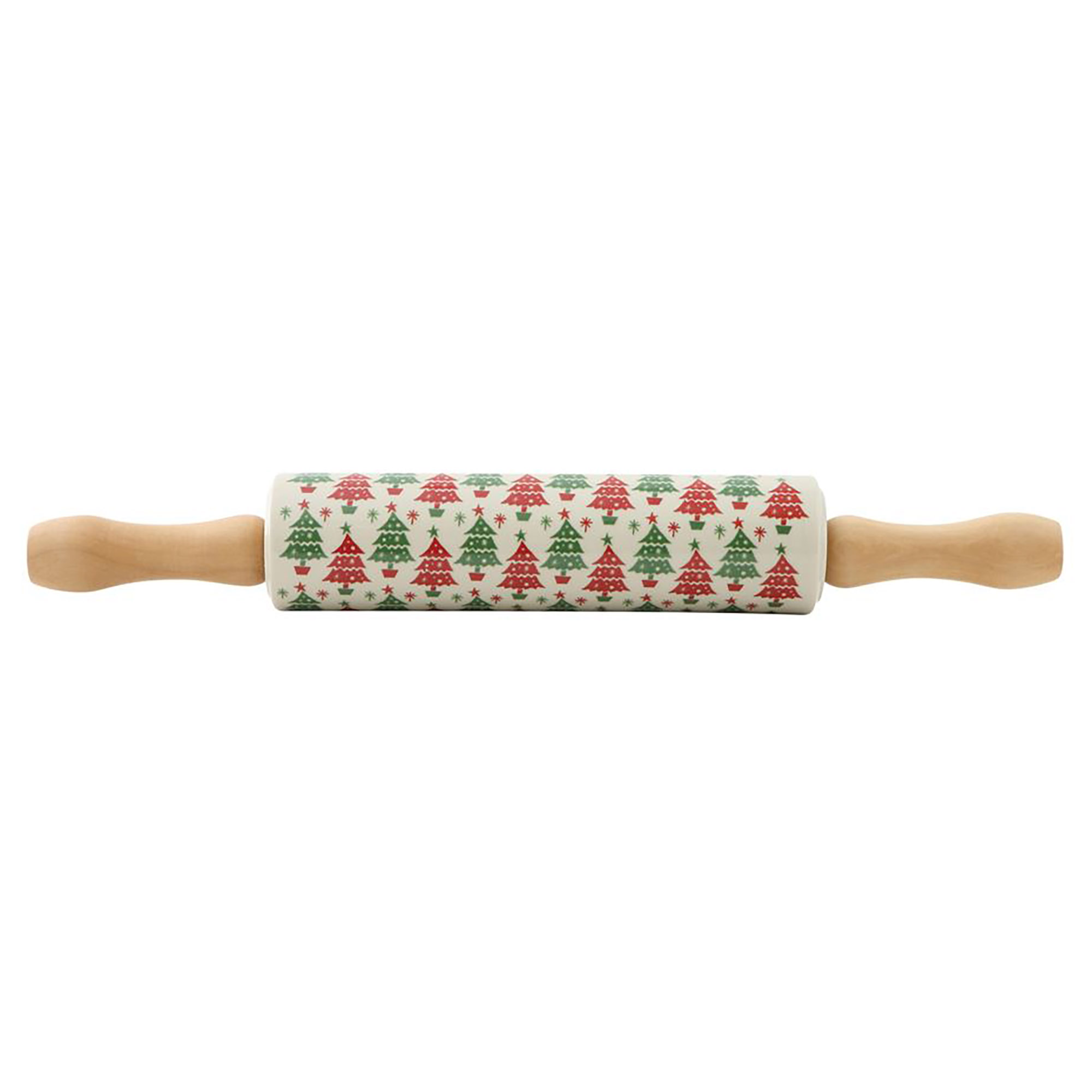 Tree Rosy Red and Green 18 x 3 Ceramic Stoneware Christmas Rolling Pin
