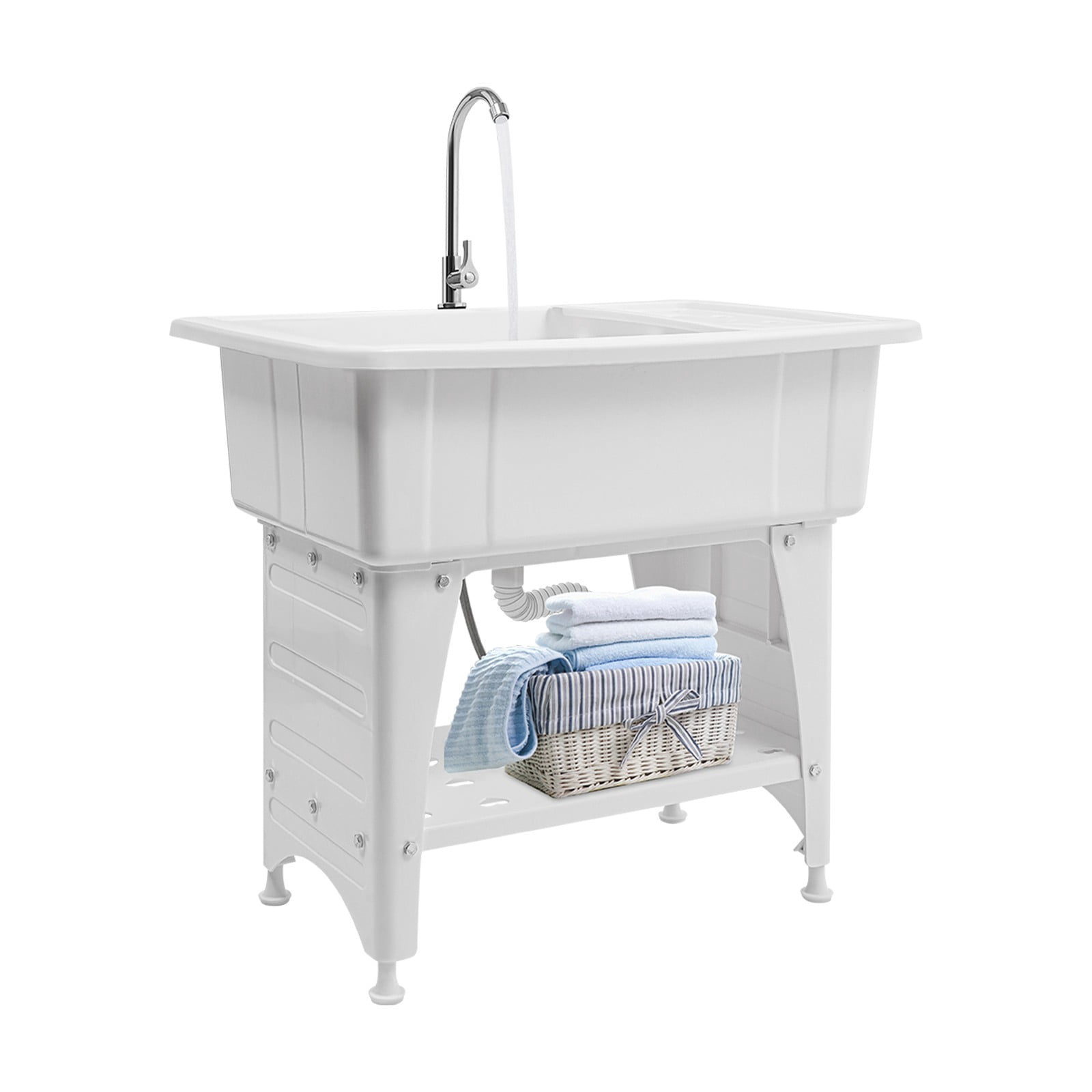 Laundry Sink Utility Tub 220.46 lbs Capacity 37.5*110cm for Washing Room Freestanding Adjustable Foot Height