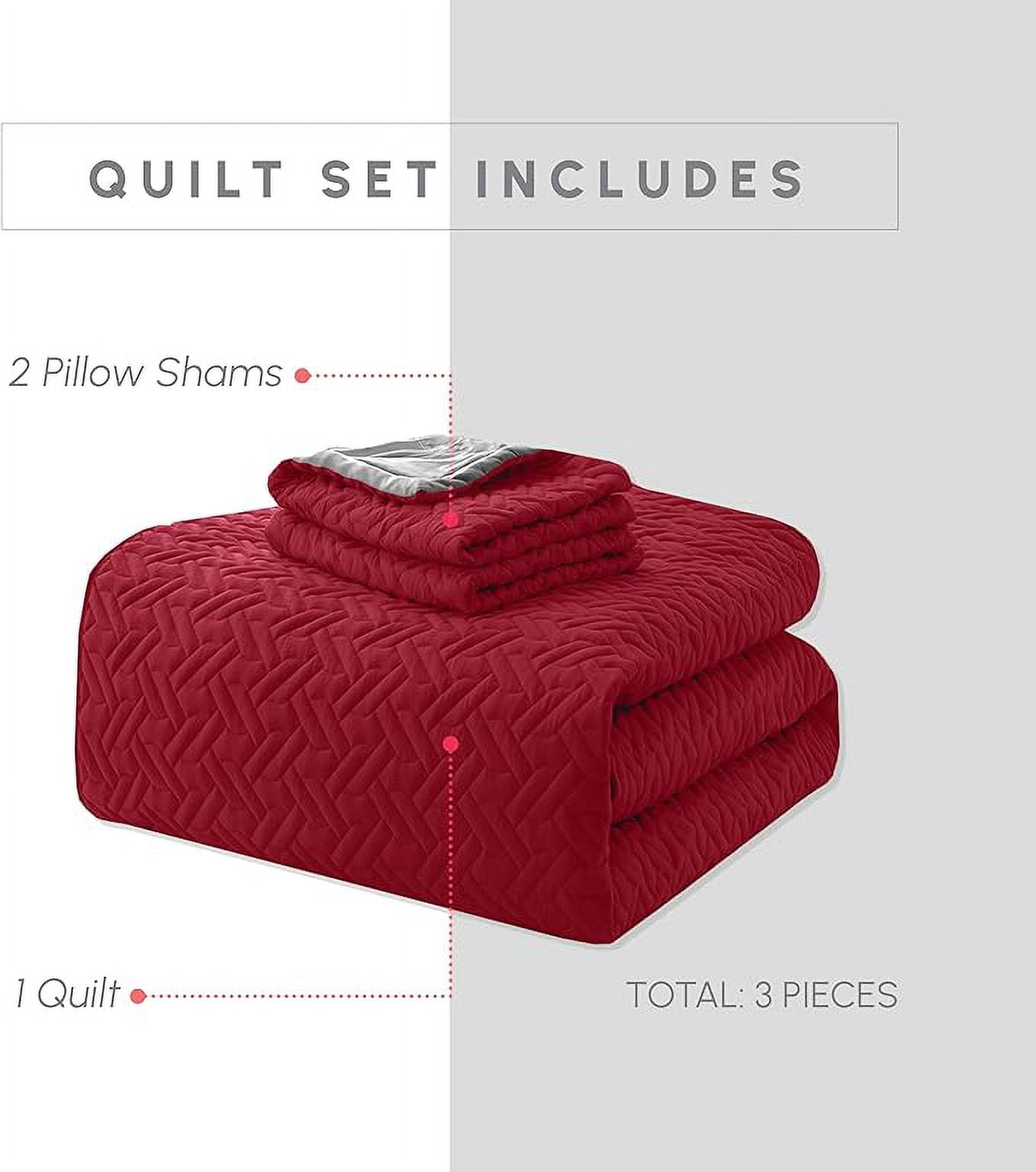 Elegant Comfort 3-Piece Quilted Reversible Bedspread Coverlet Set with Pillow Shams, Exquisite Majestic Stitching All Season Heavy Weight - Ultra Soft Premium Quilt- Twin XL, Burgundy/Gray