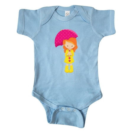 

Inktastic Girl With Orange Hair Yellow Raincoat Umbrella Gift Baby Girl Bodysuit