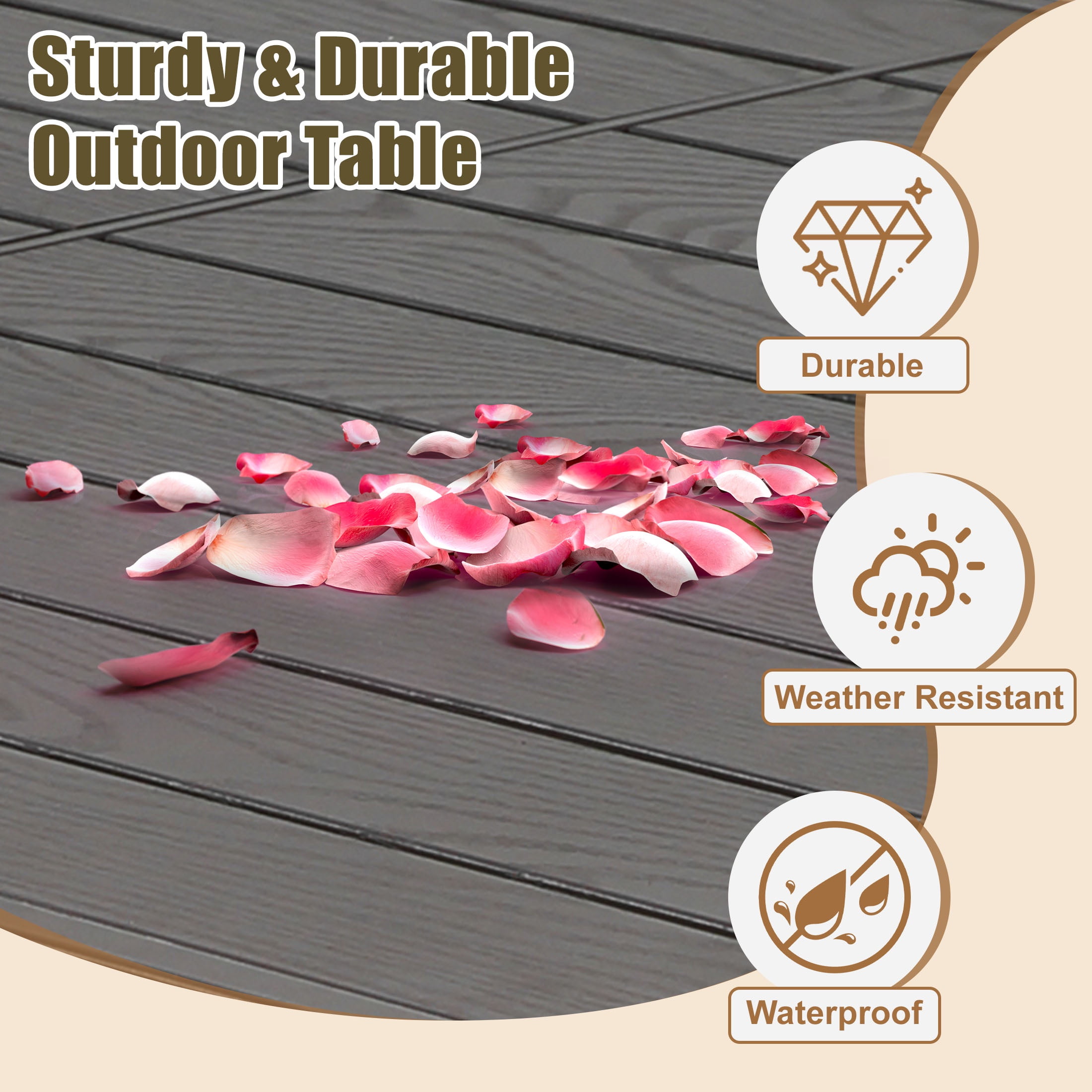 7 Piece Outdoor Dining Set, Patio Dining Table Set for 6 Persons, Garden Patio Textilene Dining Furniture Set with Plastic-Wood Tabletop, Dining Table Chairs Conversation Set for Deck Patio