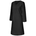 thumbnail image 5 of Herrnalise Women's V-Neck Long Sleeve Solid Color Cotton Linen Dress S-2XL, 5 of 6