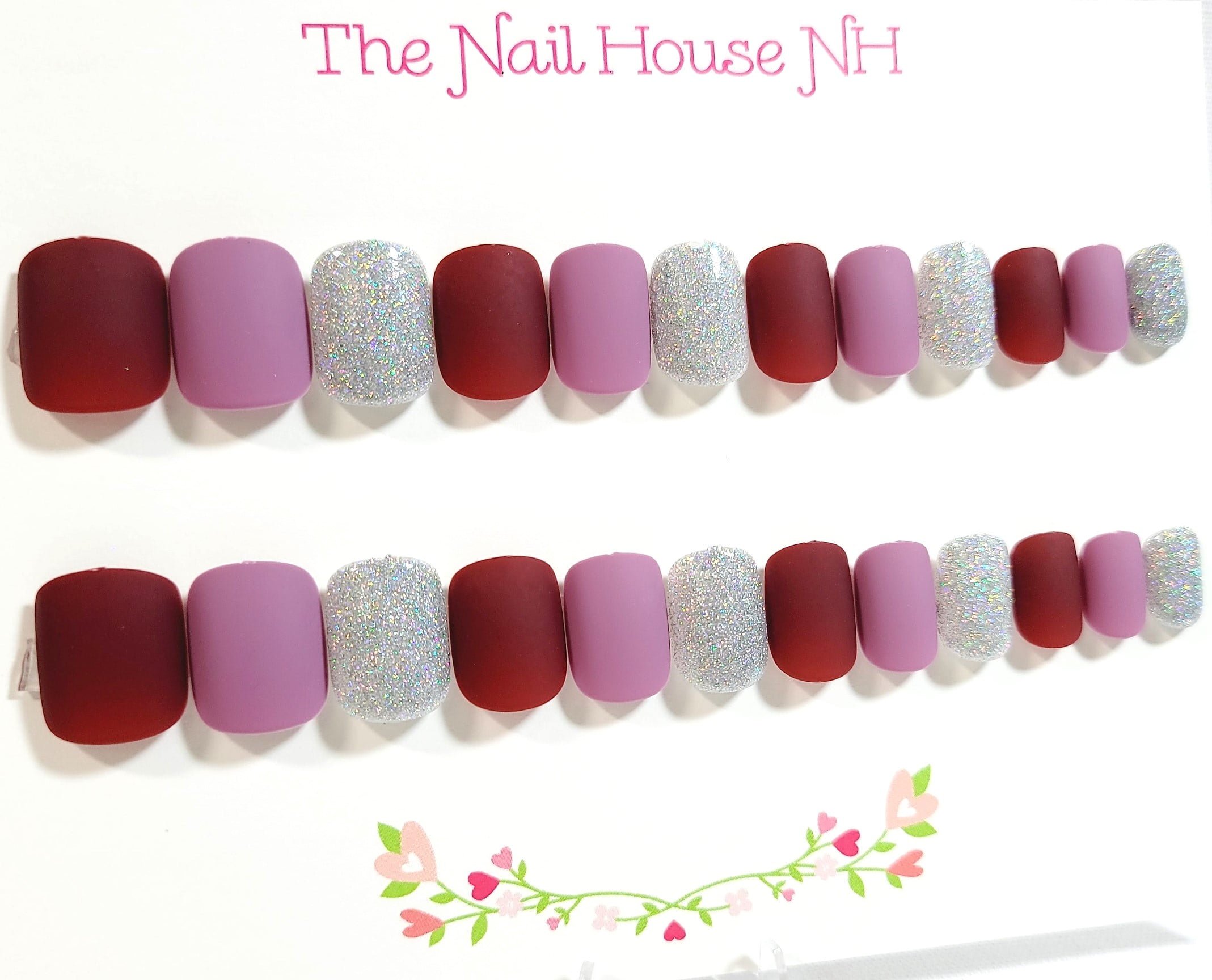 Press On Nails and Fingerless Glove Gift Set - Burgundy Mint