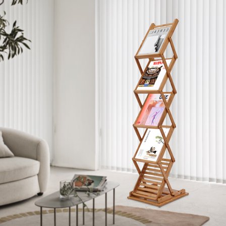 1 PCS Portable Foldable wood Literature Rack Display Holder Stand, Pop-up Magazine Brochure Catelog Rack, Light Weight, for Trade Show Booth Office Retail Store Showroom (5 Layers)