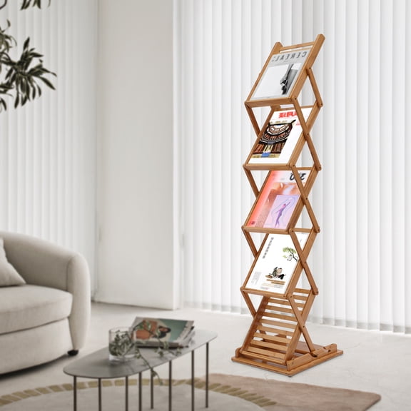 1 PCS Portable Foldable wood Literature Rack Display Holder Stand, Pop-up Magazine Brochure Catelog Rack, Light Weight, for Trade Show Booth Office Retail Store Showroom (5 Layers)