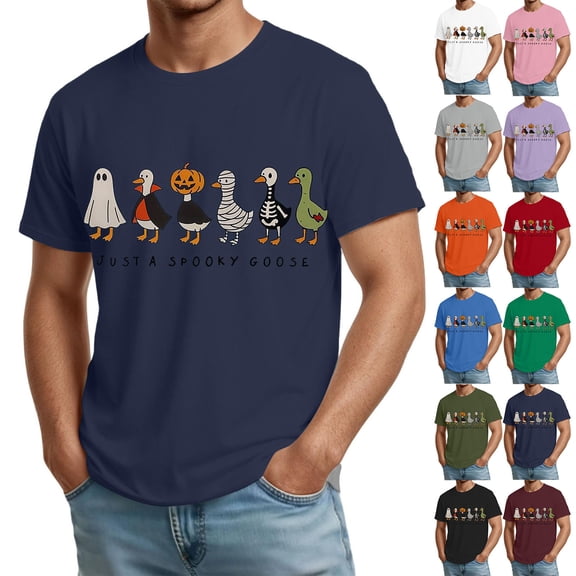 Halloween Shirts for Men Bat Candy Graphic Crew Neck Cute Costumes Spider Print Short Sleeve Spooky Casual Tees 4XL