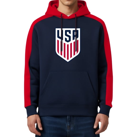 Icon Sports Men's US Soccer National Team Pullover Hoodie | Navy/Red, Large