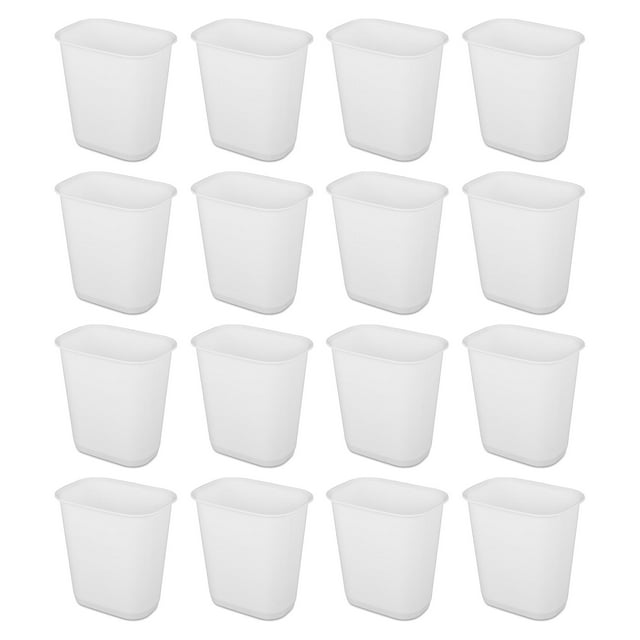 Sterilite 3 Gallon Rectangular Wastebasket Small Home Trash Bin, 16 Pack, White