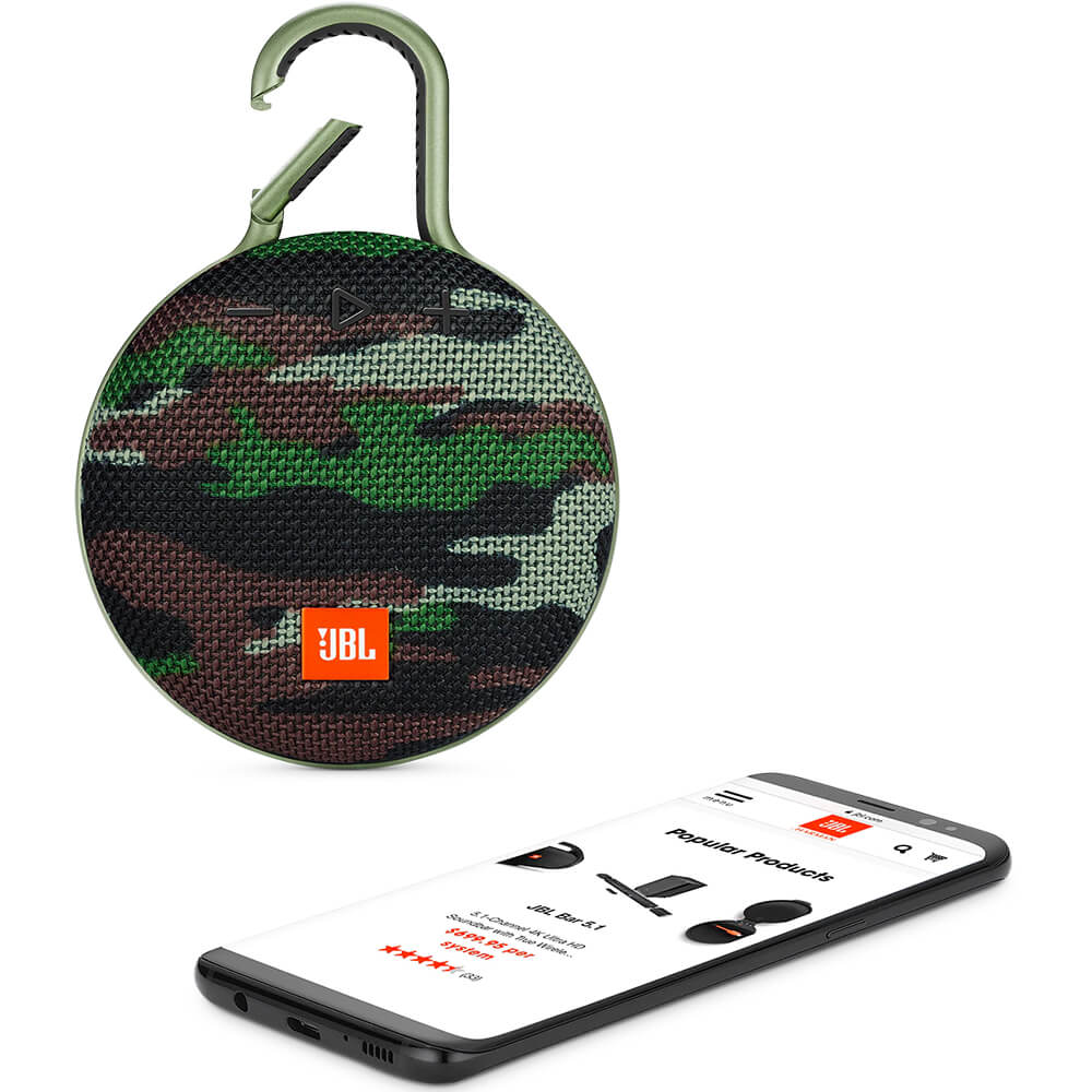 JBL Clip 3 Portable Bluetooth Speaker with Carabiner - Camo - image 4 of 5
